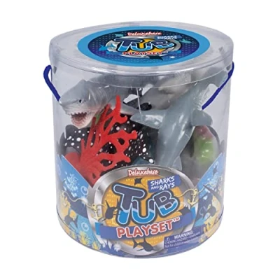 Image of Tub Playset Sharks and Rays from Deluxebase. Sea Life Toy Set for Kids. Imagination toys including 4 sharks, a stingray much more