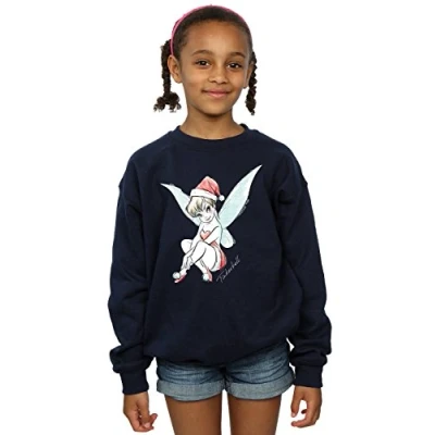 Image of Disney Girls Tinkerbell Christmas Fairy Sweatshirt 3 4 Years Navy Blue