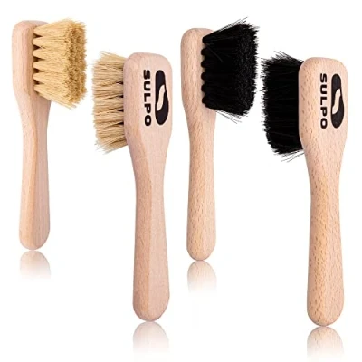 Image of SULPO Cream Brush Pot Shoe Soft Leather Dirt for Shoes 4 Piece Set 2 Black and Natural Care