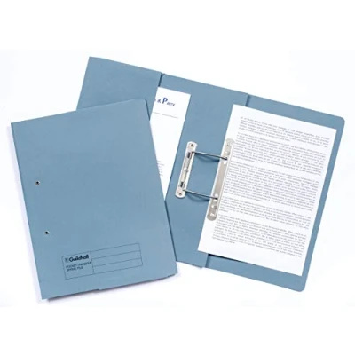 Image of Exacompta Ref 211/6000Z Guildhall Pocket Spiral File, 420gsm Heavyweight Manilla, Holds A4 &amp; Foolscap Documents, Left Hand Pocket, Blue Angel Certified Blue, Pack of 25