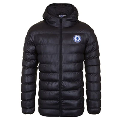 Image of Chelsea FC Official Football Gift Mens Quilted Hooded Winter Jacket Black XL
