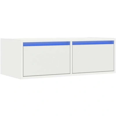 Image of vidaXL TV Cabinet with LED Lighting Modern White Media Console Engineered Wood Stand Shelf Organizer for Living Room 75x35.5x25 cm, Ample Storage, Wall Mount Option
