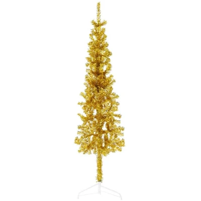 Image of vidaXL Slim Artificial Half Christmas Tree with Stand Gold 120 cm