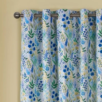 Image of Catherine Lansfield Tilly Floral Fully Reversible 66x90 Inch Eyelet Curtains Two Panels Blue
