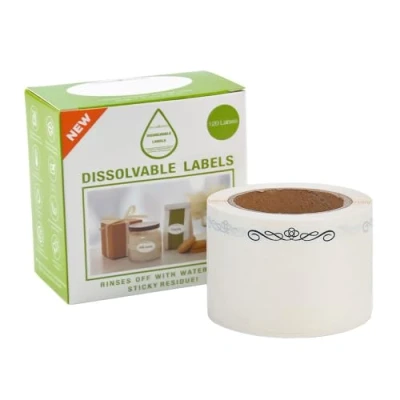 Image of L LIKED 120 Dissolvable Labels 2.5 x 1.5 Inch Water Food for Containers, Leaves No Sticky Residue After Use (1 Roll)
