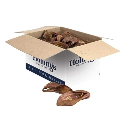 Image of Hollings Pig Ears Dog Treats, 100% Natural Air Dried Long Lasting Chews for Adult Dogs, Grain Free &amp; High in Protein (50 Loose)