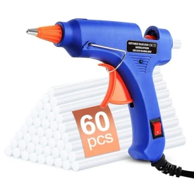 Image of ilauke Hot Glue Gun, 20W Mini Heating Melt Gun with Sticks(60pcs 100mm) ON Off Switch for DIY Arts, Hobby, Crafts, Home Repairs, Fabric, Metal, Wood, Glass, Card, Plastic