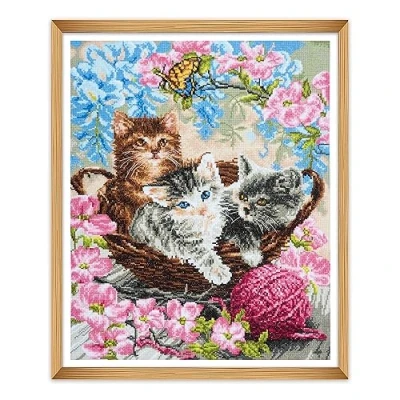 Image of Trimits Large Cross Stitch Kits Counted Embroidery Needlework for Adults Beginners Kids, Christmas Gifts Wall Art, (Frame Not Included) 14 Count, Cats