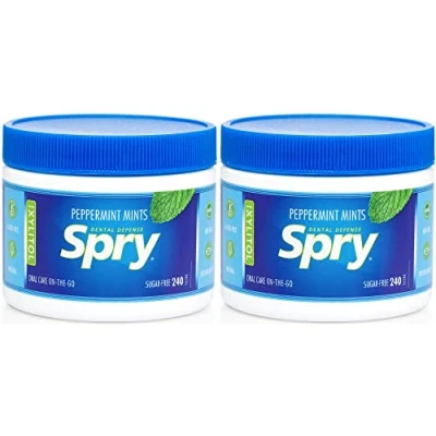 Image of Spry Xylitol Peppermint Sugar Free Candy Breath Mints That Promote Oral Health, Dry Mouth Increase Saliva Production, Stop Bad Breath, 240 Count (Pack of 2)