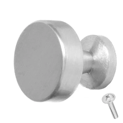 Image of Decoranddecor Carna Modern Round Solid Zinc Luxury Kitchen Knobs Pull Handles 30mm (Brushed Chrome)