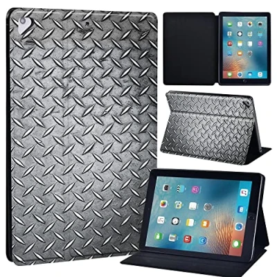 Image of Initial Letter Leather slim lightweight Stand Cover Case for Apple New iPad 9.7 2018 2017(6th Gen, 5th Gen)/iPad Air 2/iPad Air/iPad Pro Tablet with Auto Wake/Sleep (grey pattern)