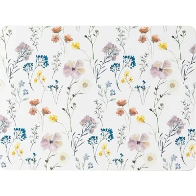 Image of Sets of 4 Pressed Flowers Placemat Set, Floral Cork Backed Placemats, Kitchen Protector Mats for Decoration, Heat Resistant Coating