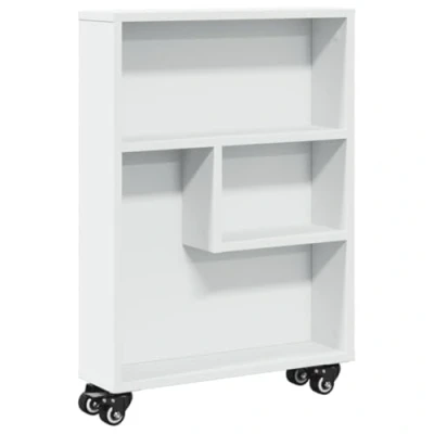 Image of vidaXL Narrow Storage Trolley/Bookcases Standing Shelf Rolling Cart Engineered Wood White