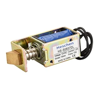 Image of Hechen solenoid electromagnet HS S0837DL DC12V 15N 10mm stroke push pull type open frame door lock