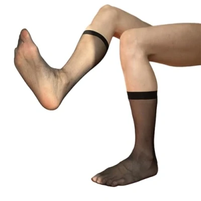 Image of BWANGIAO Mens Nylon Sheer Toe Suit Socks Ultra Thin Business Dress Stretchy See Through Formal Over Calf Stockings