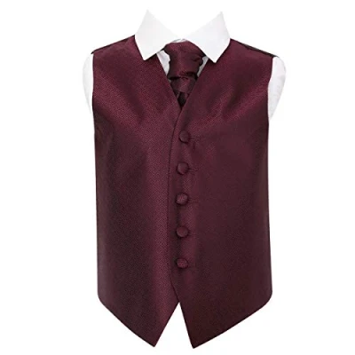 Image of DQT Boys Greek Key Patterned Wedding Waistcoat and Cravat Burgundy 32&quot;