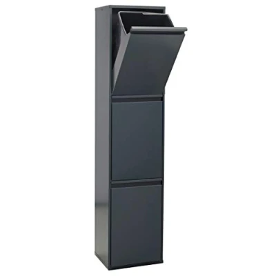 Image of Arregui Basic Rubbish Bin for Waste Collecting with Buckets, Steel Cabinet Differentiated Waste, 3 Drop Down Doors, x 17 L (51 L), Dark Grey Anthracite, 133.5 30.5 24.5 cm