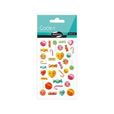 Image of Maildor Ref 560429C Cooky Stickers (Single Sheet) 7.5 x 12cm Sweets &amp; Candy Designs Approximately 24 Stickers, 3D Suitable for Children Aged 3+