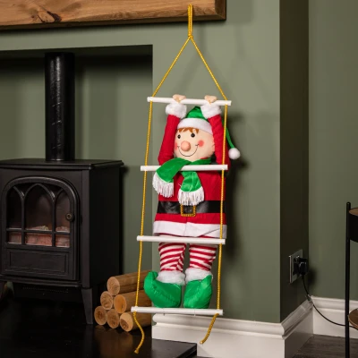 Image of 60cm Red Hanging Elf with Backpack Climbing Ladder Christmas Decoration