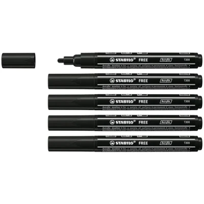 Image of Acrylic Marker STABILO FREE ARTY T300 Round Tip 2 3mm Pack of 5 Black