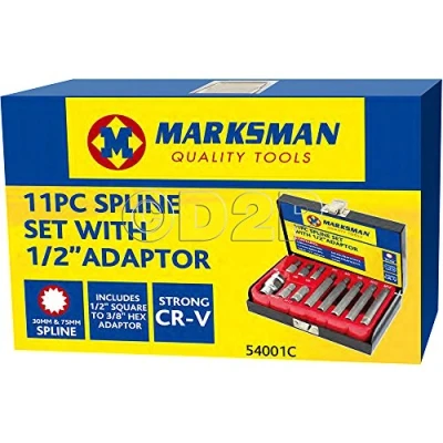 Image of 11PC Spline Set 1/2&quot; Square 3/8&quot; Adaptor 30 &amp; 75MM BITS M5 M6 M8 M10 M12 CR V