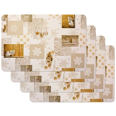 Image of Venilia Snow Love 59067 Place Mats for Dining Room Set of 4 Wipe Clean Polypropylene Food Safe 45 x 30 cm