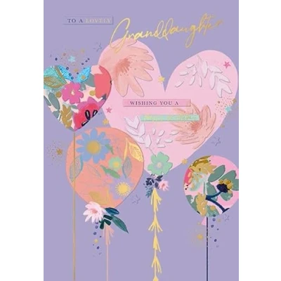 Image of Words &#039;n&#039; Wishes Lovely Granddaughter Birthday Card Floral Balloons Embossed with Foil Details Eco Friendly