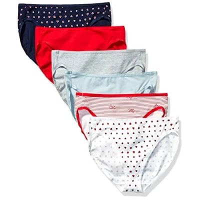 Image of Amazon Essentials Women&#039;s Cotton High Leg Brief Underwear (Available in Plus Size), Pack of 6, Multicolour/Hearts/Stripes, 12