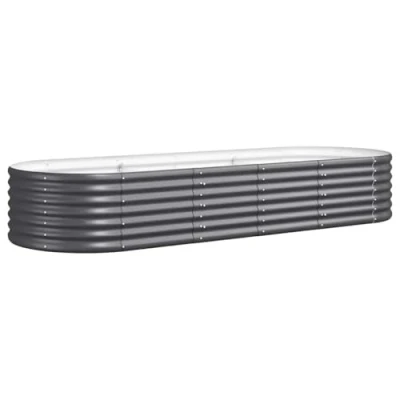 Image of vidaXL Garden Raised Bed Powder Coated Steel, Weather Resistant, 224x80x36 cm Anthracite, DIY Oval Planter for Outdoor Garden/Patio