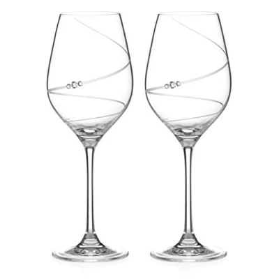 Image of DIAMANTE Swarovski Wine Glasses Pair ‘Toast Swirl’ Embellished with Crystals Set of 2