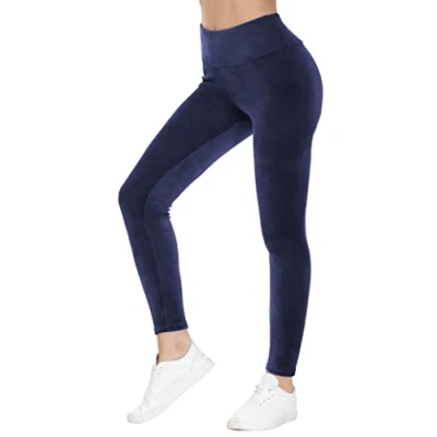 Image of COZZIPLUS Women Velour Legging High Waisted Buttery Soft Velvet Stretchy Legging, Navy, S