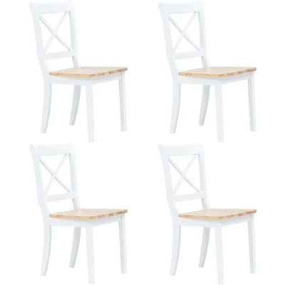 Image of vidaXL Dining Chairs 4 pcs White and Light Wood Solid Rubber