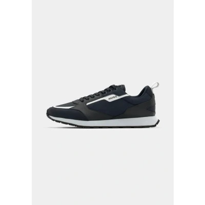 Image of HUGO Mens Icelin Runn Branded Accent Trainers in Mixed Materials Size 12 Dark Blue
