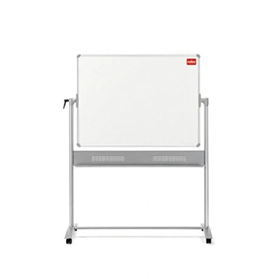 Image of Nobo Basic Melamine Mobile Dry Wipe Whiteboard with Horizontal Pivot (Flips Top to Bottom), 1500 x 1200 mm, White, 1905240