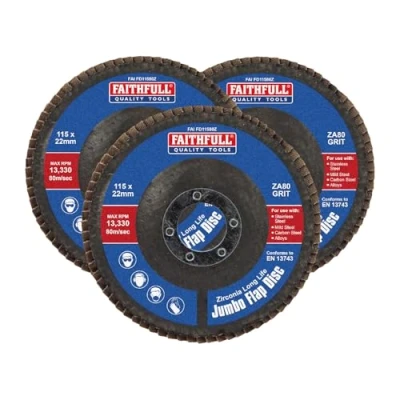 Image of Faithfull FAIFD11580Z3 115mm Flap Disc Zirconium Set 80 Grit, Abrasive Angle Grinder Discs for Sanding Metal, Wood, Plastic 3PCS