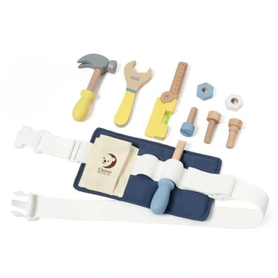 Image of Classic World Adjustable Pastel Wooden Tool Belt with Tools For Kids, 3 Year Olds Plus, Pretend Play Toys