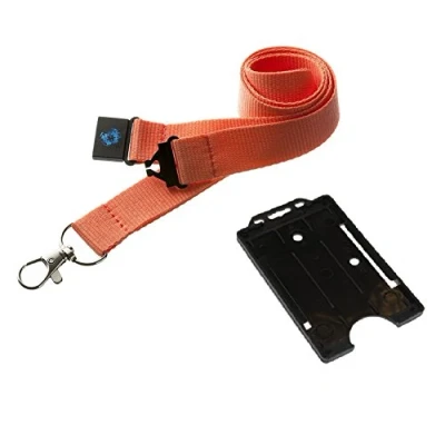 Image of 20mm Lanyard with Safety Break Away and Matching Single Vertical Card Holder (Coral &amp; Black)