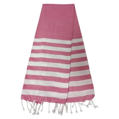Image of Atout Ciel Beach Towel, Fouta, Striped with Fringes 90 x 180 cm, Pink