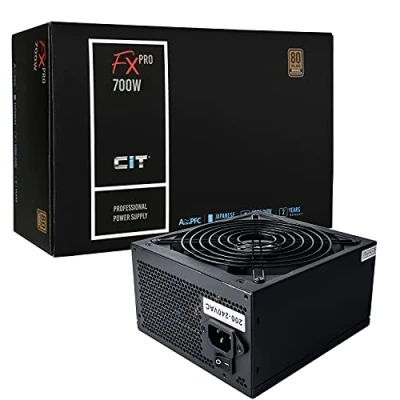 Image of CiT FX Pro 700W Power Supply (No Cable inc.), Non Modular, APFC, Japanese Tk Main Capacitor, 80 Plus Bronze, 88% Efficiency, 14cm Cooling Fan, For Gamers Black