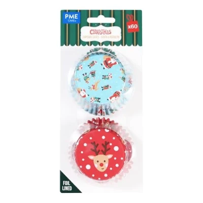 Image of PME Christmas Foil Lined Cupcake Cases Santa &amp; Rudolph (Pack of 60)