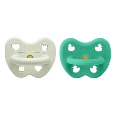 Image of HEVEA Natural Rubber Dummy Pacifier Round 3 36 Months Hygienic One Piece Design for Newborns to Toddlers, BPA Free, Soft &amp; Durable 2 Pack (Northern Light)