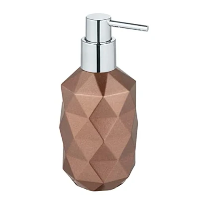 Image of WENKO Lanciano Refillable Pump Dispenser for up to 200 ml Liquid Soap or Detergent in Unusual, Textured Design Made Polyresin, Diameter 7.2 x 15 cm, Bronze, Resin, 7,2 cm