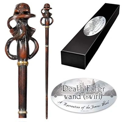Image of The Noble Collection Death Eater Swirl Character Wand 14in (35cm) Wizarding World With Name Tag Harry Potter Film Set Movie Props Wands