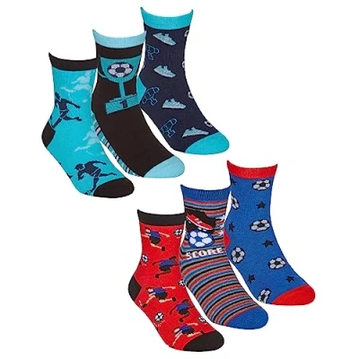 Image of Undercover 6 Pairs Kids Cotton Rich Football Socks 42B742 1xEach 8.5