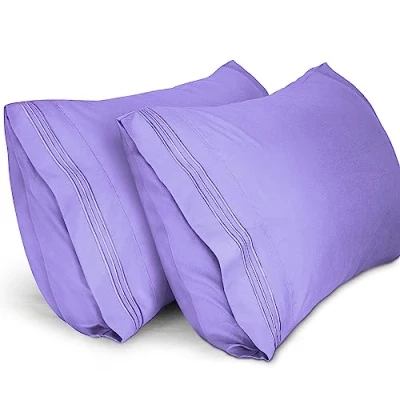 Image of Lirex Light Purple Pillow Cases 2 pack, 1800 Thread Count Embroidered Queen (50x75 cm) Size Soft Brushed Microfiber Pillowcases, Machine Washable Wrinkle Free Breathable.