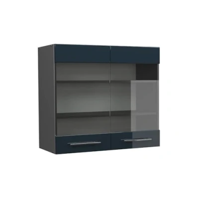 Image of Vicco Glass kitchen cabinet Fame Line, Dark blue high gloss/Anthracite, 80 cm