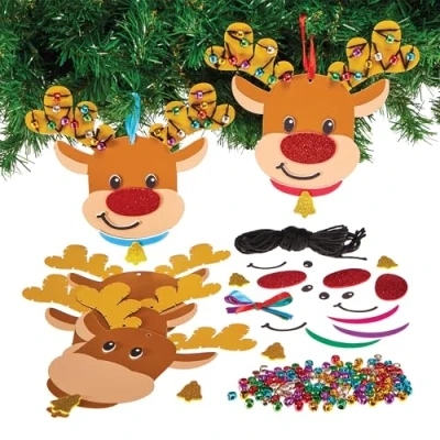 Image of Baker Ross FX805 Reindeer ‘Christmas Lights’ Bead Threading Kits Pack of 5, Christmas Arts and Crafts for Kids