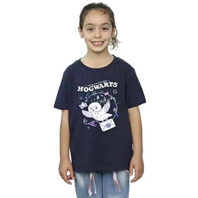 Image of Harry Potter Girls Owl Letter from Hogwarts T Shirt Navy Blue 12 13 Years