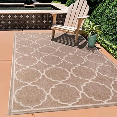 Image of SANAT Outdoor Rug Weatherproof for Indoor and Use Balcony Water Repellent Rugs Patio, Garden, Kitchen, Bathroom or Living Room Grey, 120 cm Round