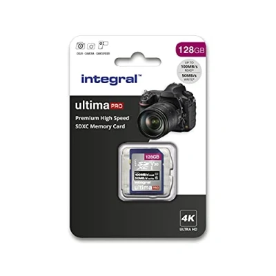 Image of Integral 128GB SD Card 4K Ultra HD Video Premium High Speed Memory SDXC Up to 100MB/s V30 UHS I U3 Class 10 Card, Black